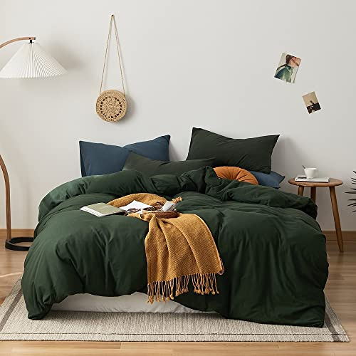 AMWAN Dark Green Duvet Cover King Size 100% Jersey Knit Cotton Olive Green Comforter Cover Simple Style 1 Solid Bedding Quilt Cover with 2 Pillowcases
