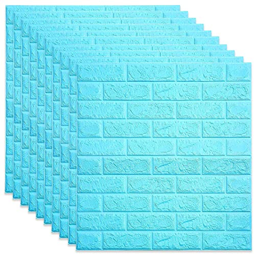 Ownant 3D Wandpaneele Selbstklebend Tapete Steinoptik Ziegel Tapete Wandaufkleber Wasserdicht für Schlafzimmer Wohnzimmer Badezimmer Küche (Minzblau 10 Stück)