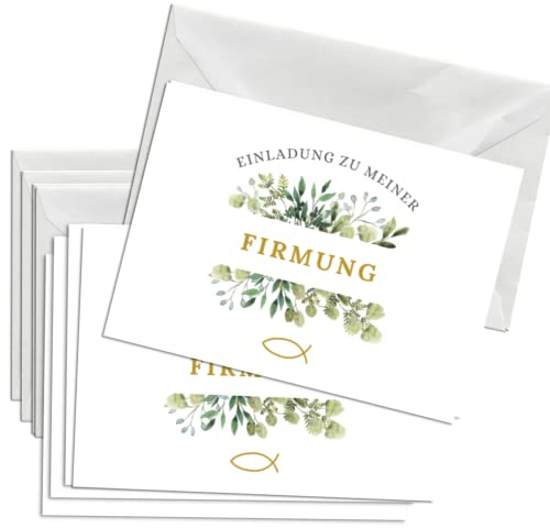 Briefzauber 12x Einladungskarten Firmung mit 12x Umschlägen | Din A6 Set mit Einfüllhilfe für Firmfeier | Motiv: Blumig