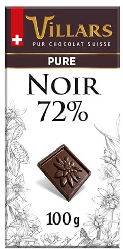 VILLARS - Tablette de Chocolat Noir Dégustation Intense 100g pour les amateurs de chocolat raffiné et authentique - Produit Suisse de qualité supérieure. - Lot De 4 - Vendu Par Lot