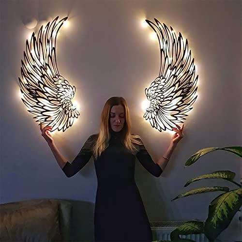 SIRSSI 1-Paar Metall Engel Flügel Wanddekoration mit Lichtern, 3D Engel Flügel Wand Skulptur, Wohnzimmer, Garten und Büro, verwendet für Hochzeiten, Parteien, engelsflügel wanddeko,Weihnachten