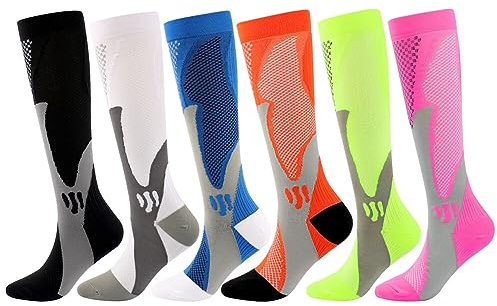 ISAKEN 6 Paia Calze a Compressione per Uomo e Donna, Gambaletti Elastici Compressivi Donna Uomo, Gambaletti Compressione Graduata Cotone per Fitness, Volo, Sport, Corsa, Ciclismo, Viaggio
