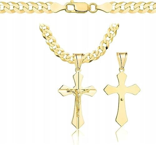 AMAR OPRAVA goldkette herren mit kreuz 585, Kette Herren 925/585 - kreuz kette herren gold 585 massiv - 5 mm, Kreuz Kette - Goldkette Kreuzkette - Halskette Herren Panzerung (60 cm)