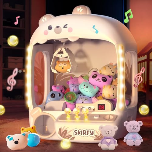 Skirfy Machine de préhension pour enfants - Jouet ours pour filles à partir de 6 ans - Mini machine de vente pour jeux de arcade pour enfants avec gomme, peluche, distributeur de bonbons, jeu de