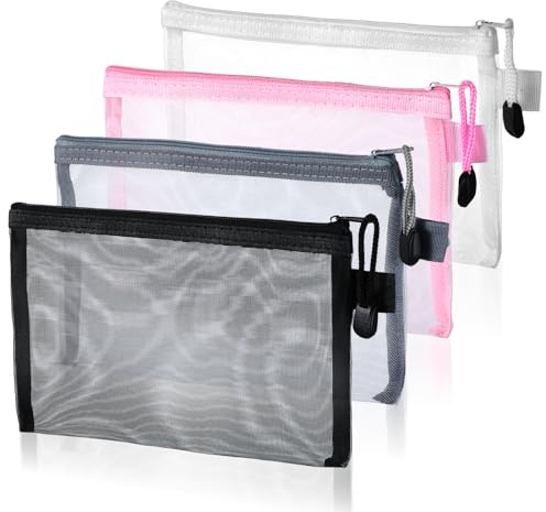 LXUEJIE 4 Pcs Clear Pencil Pouch, Mesh Pen Pouch with Zipper Makeup Meshs Pencil Pouchs Portable Meshs Bags Mesh Storage Bag for Office Home Travel Storage Bags