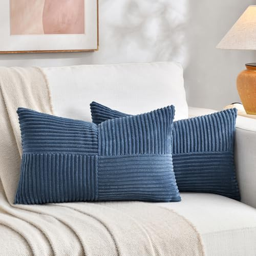 FDTERN Set med 2 Boho kuddfodral för soffa 40 x 65 cm modern mjuk korsmönster dekorativa kuddfodral för soffa sovrum, blå