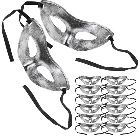 NUOBESTY Lot de 15 Demi-Masques de Bal Masqué Vintage en Argenté Plat Demi-Visage Léger pour Femmes et Hommes Masque Carnaval Halloween Masque Cosplay pour Soirée Déguisée et Bal Masqué