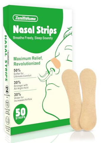 ZenithHome Nasal Strips, Upgraded Softer & Stronger Snoring Aids for Men and Women, 50 Pieces Nose Strips Anti Snoring Devices, Help Reduce Snoring, Relieve Nasal Congestion, Drug-Free, Deeper Sleep