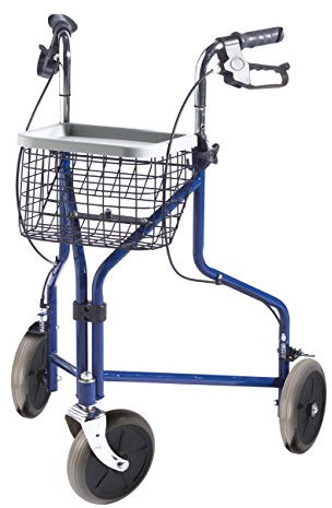 FabaCare Rollator Premium 3-Rad-Rollator, Gehhilfe blau, Korb, Tablett, Feststellbremsen, Höhe verstellbar, Heimrollator mit 3 Rädern, bis 110 kg