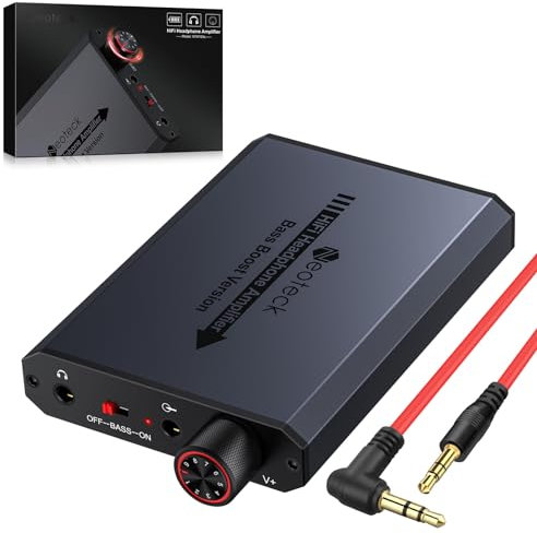 Neoteck 16-300Ω Amplificatore per Cuffie Portatile Ricaricabile con Bass Boost HiFi Amplificatore Cuffie 3.5mm con 8h Autonomia, AMP in Aluminio Opaco per PC, Cellulari, Lettori CD, MP3/MP4