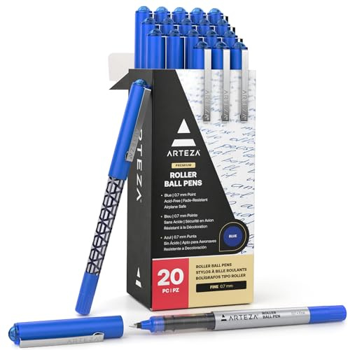 ARTEZA Rollerball Pens, Pack of 20 – Blue Liquid Ink Pens with 0.7 mm Fine Point for Note-Taking, Bullet Journaling, Office & School Writing Tasks