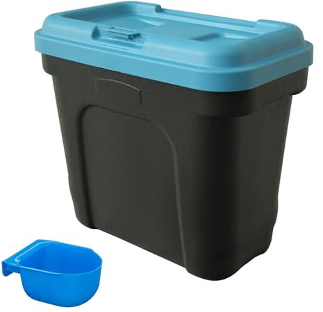 KCT Dry Pet Food Storage Container with Integrated Scoop - Dog Cat Animal Feed Bin Box - 15 Litre/ 7kg - Blue