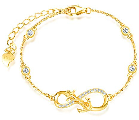 INFINIONLY Damen Mädchen 925 Sterling silber Armbänder, Schmuck-Sets, Anker und Unendlichkeitssymbol Armbänder, golden, Intarsien Zirkon, Geburtstag Weihnachten Geschenk