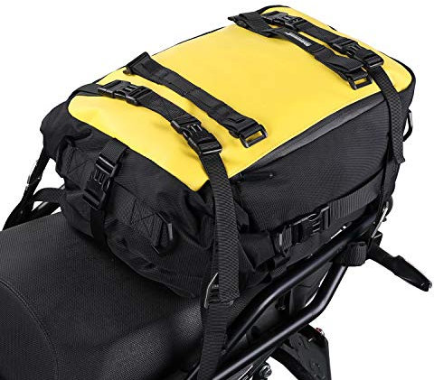 Rhinowalk Bolsa de equipaje para moto 10/20/30L, multifuncional, impermeable, maletero trasero, bolsa para asiento de motocicleta, amarilla, 20 L
