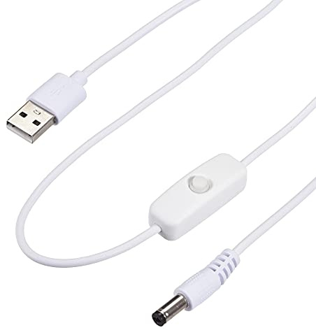 sourcing map USB Cable with ON/Off Switch, USB Male to 5.5x2.1mm DC Male Extension Cord 150cm White, for LED Desk Lamp LED Strip