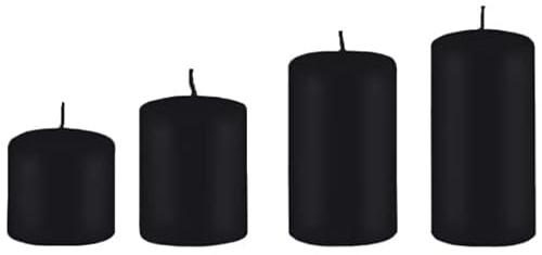 4er Set Adventskerzen, Stumpenkerzen Abgestuft Schwarz Ø 5 cm (Höhen 6, 8, 10 und 12 cm)