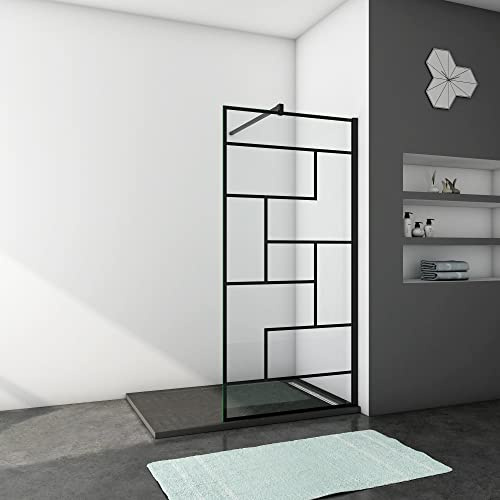 Ducha Casa 70x200cm Mampara de ducha frontal 1 hoja marco negro, 8mm cristal templado antical, barra 90cm