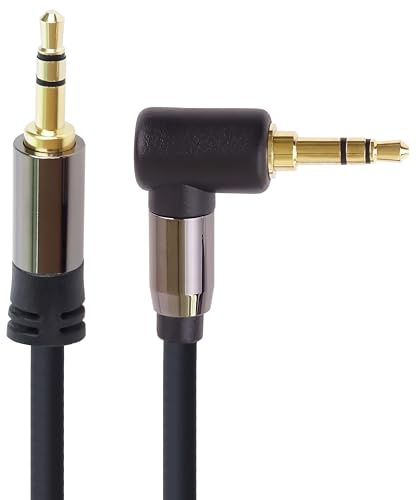 PremiumCord Stereo HQ Jack Cable 3.5 mm Jack 3.5 mm Stereo Jack Male to Male 90° Aux Headset Audio Connection Cable Shielded Metal Connector M/M Length 1.5 m
