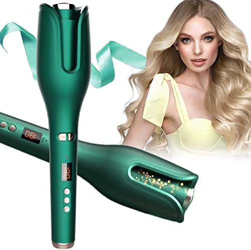 Special Edition Emerald Automatic Hair Curler 1 Ceramic Barrel, Curling Iron with 5 Adjustable Temp, Ideal for Shoulder-Length Hair Between 6-16” inches (Emerald)