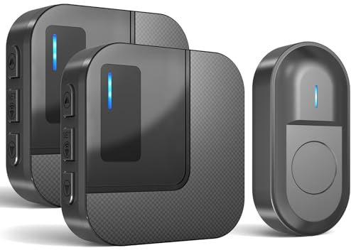 SURFOU Wireless Doorbell with 2 Plug-in Receivers, Waterproof Cordless Door Bells Chime Kit Operating at 1,000 Feet Long Range with LED Flash, 55 Melodies, 5 Volume Levels, Black