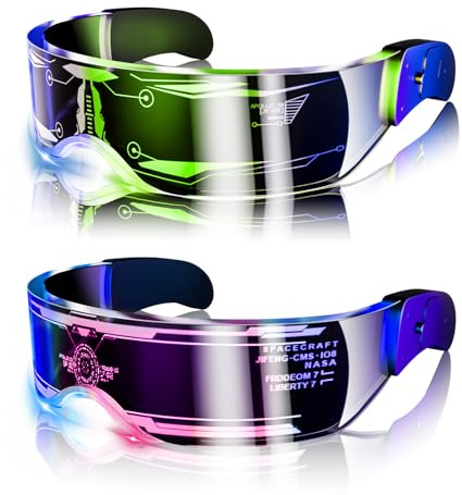 Tanganan 2pcs LED Visor Glasses, LED Light Up Glasses Neon Luminous Glasses 7 Color 5 Modes Cool LED Glasses for Adult