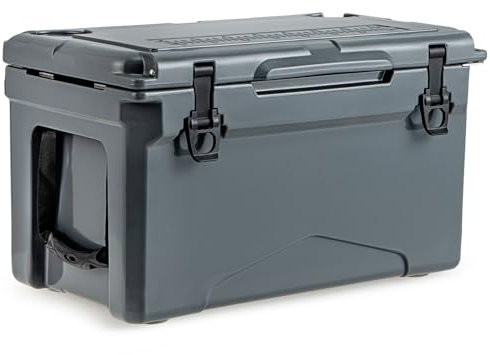 GYMAX Kühlbox 28L, tragbarer isolierter Eisbehälter mit Griffen, Flaschenöffner & Becherhaltern, Isolierbox, Thermobox für Grillen, Camping, Picknick & Angeln(Grau)