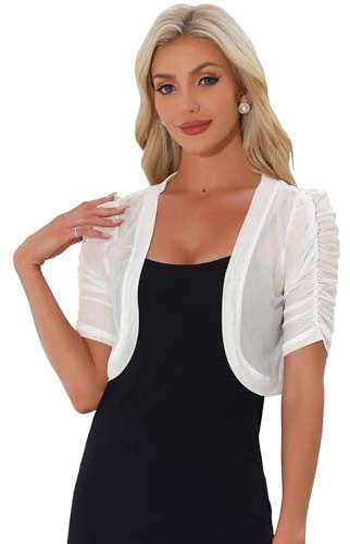 Allegra K Coprispalle Donna Elegante Maniche Corte Trasparente Bolero in Chiffon Aperto sul Davanti Giacca Corta Estivo per Festa di Halloween Bianca M