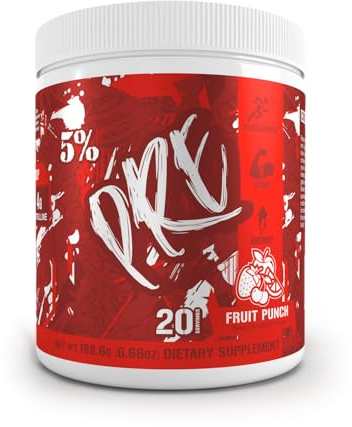 5% Nutrition Code Red Series Pre Workout Powder for Men & Women | Energy, Pump, Power, Protein Synthesis & Focus | 300mg Caffeine, L-Citrulline, Glycerol, Taurine, Alpha GPC, Huperzine (Fruit Punch)