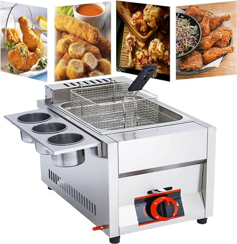 Friggitrice A Gas Commerciale Da Tavolo, Friggitrice Professionale Friggitrice, Con Doppio Coperchio Friggitrice Termostato Di Sicurezza,Per Ristorante Familiare Patatine Fritte Commercial B