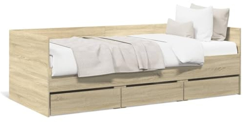 IKAYAA Tagesbett 75x190 mit 3 Schubladen Bett mit Stauraum Schlafsofa Sofabett Einzelbetten 75x190 Jugendbett Gästebett-Sonoma Eiche-75 x 190 cm