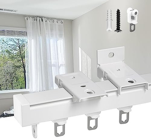 Binario per tenda da esterno bianco per divisorio, montaggio a soffitto/parete, sistema scorrevole per finestra a bovindo, aste nere incluse