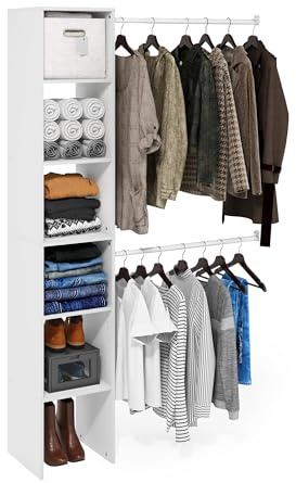 Furinno FANO Closet Organizers and Storage, Closet Storage Organizer with 2 Hanging Bars, Wardrobe Closet Shelf Towers, for Wardrobe, Bedroom, Living Room, White