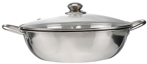 CHICAMPERA Pentola per Induzione in Acciaio con Divisore Pentole per Hot Pot Coperchio in Vetro Temperato Adatto per Fornelli Induzione