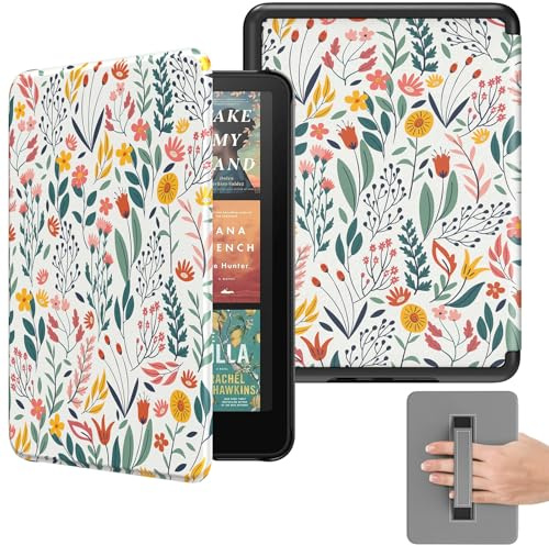 MoKo Hülle für Kindle Paperwhite 7 (12. Gen, 2024), Blume | Kompatibel mit Kindle Colorsoft Signature Edition 2024, leichte Hülle mit Handschlaufe, Auto Schlaf/Wach