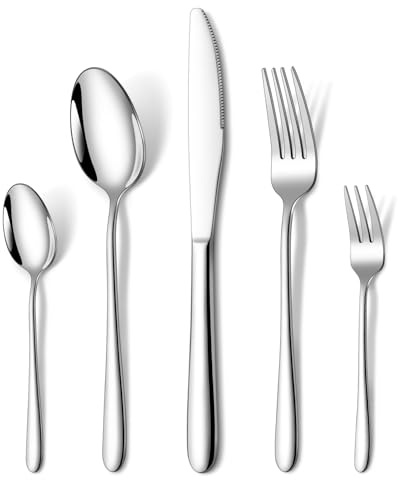 HONKKU Besteck Set, 60 Teilig Edelstahl Besteckset für 12 Personen, Essbesteck Set mit Abendessen Messer, Gabeln und Löffeln für Zuhause/Restaurant/Party/Bankett, Rostfrei Spülmaschinenfest