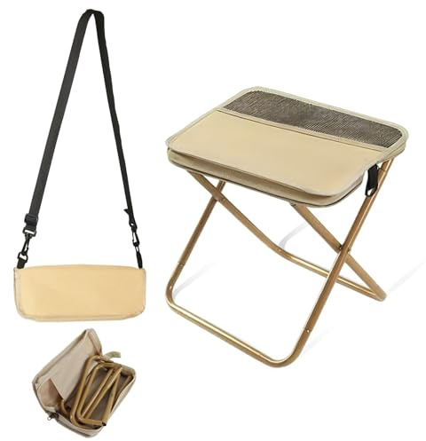 Taburete Plegable en Mochila AURIVEE®, Asiento Plegable Portátil con Correa y Doble Bolsa, Carga Máx. 120 kg – para Camping, Pesca, Senderismo (Caqui, Grande)