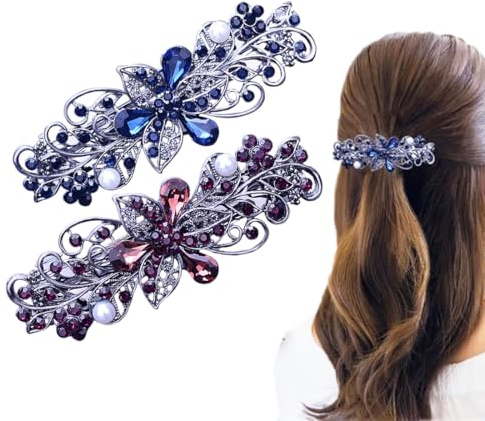 2 Pezzi Fermagli per Capelli Strass Perle, con Clip di Fiore di Cristallo, Glitter Squisito Accessorio per Capelli