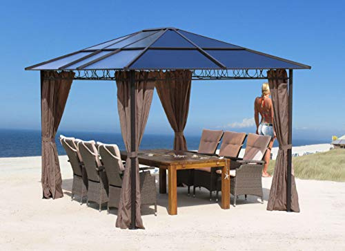 QUICK STAR Tonnelle de Jardin en métal - 3 x 3,6 m - Double Plaque alvéolaire - Toit en Polycarbonate - Pergola avec 4 parois latérales