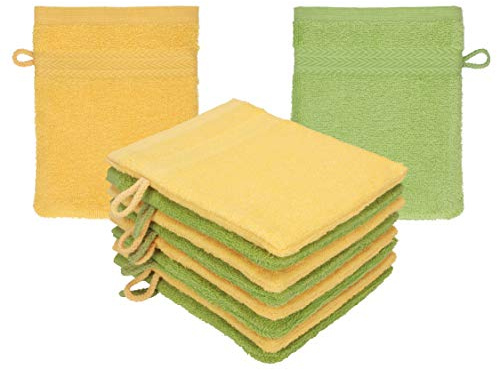 Betz 10 stycken tvätthandskar premium 100 % bomull tvättlapp set 16 x 21 cm färg honungsgul – avokadogrön