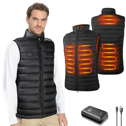 Beheizbare Weste Herren Damen mit Akku, Leichtgewicht Heizweste Wärmeweste Heizjacke mit 3 Stufen Temperatur, 4 Heizzone, Mode Schlanke Passform Beheizte Weste Beheizbare Jacke M