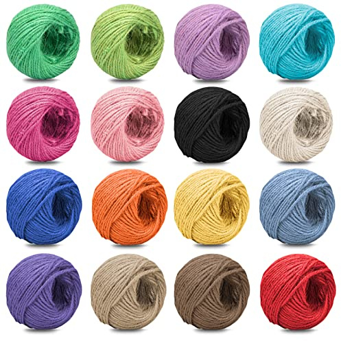 16 Rotoli Spago Colorato, 432 Iarde Spago Luta, 3 Ply Juta Spago Corda Colorato 2mm per Bottiglie DIY, Illuminazione, Confezione Regalo, Quadri Appesi,Giardinaggio (25 m per Rotolo)