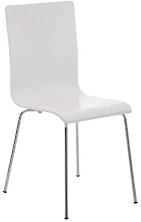 TPFLiving Besucherstuhl Peppo Stapelbar aus Holz und Robustem Metallgestell in Chromoptik | Platzsparender Lehnstuhl mit Ergonomisch Geformter Sitzfläche Farbe: Weiß