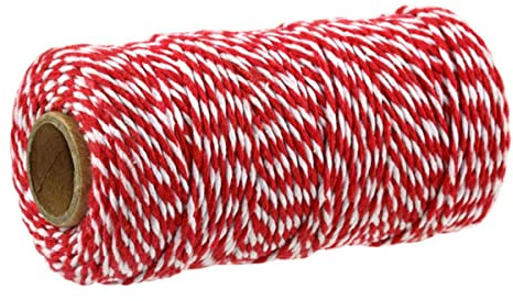 Corda da 100 metri con spago in cotone da 2 mm per decorazioni per la casa Regalo di Natale fatto a mano Confezione regalo fai da te Confezione regalo in cotone Bakers-02 Rosso Bianco