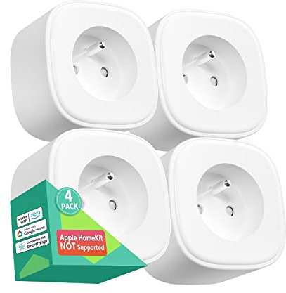 Meross WLAN-Steckdose (Typ E), intelligente Steckdose, kompatibel mit Alexa, Google Home und SmartThings, 4 Stück, französische Steckdose, programmierbar, mit Fernbedienung
