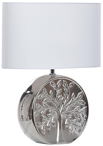 Tischlampe in Silber mit Keramiksockel mit Baummotiv glänzend 49 cm Kherlen