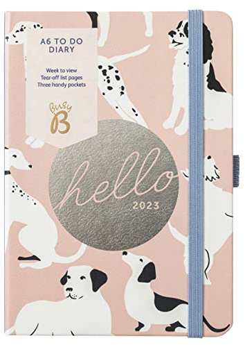 Busy B - To Do Diary Terminkalender von Januar bis Dezember 2023 - Pink Hunde - A6 Wochenansicht Terminkalender mit Notizen, Abreißlisten und Steckfächern, 5022AMZ