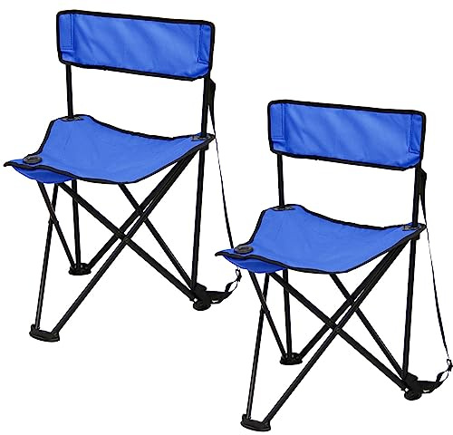 Preferred Nation Tripod Stool seat with backrest. Collapsible, Lightweight, and Portable with Built in Shoulder Carry Strap (Set of 2) (Blue)