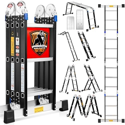 7 in 1 Multi-Purpose Ladder Aluminium Extension Ladder 12Ft Folding Adjustable Telescoping Step Ladder Heavy Duty Ladders Meet SGS EN 131 Standard 330lbs (12 FT) (12Ft)