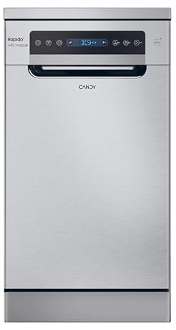 Candy Rapidò CF0C7SB0FX Lavavajillas 45 CM, 10 Servicios, Digital, Wi-Fi, 8 Programas, Tecnología Antibacterias, 47DB, Indicador Sal y Abrillantador, Cesto Superior Ajustable, Inicio Diferido, Inox