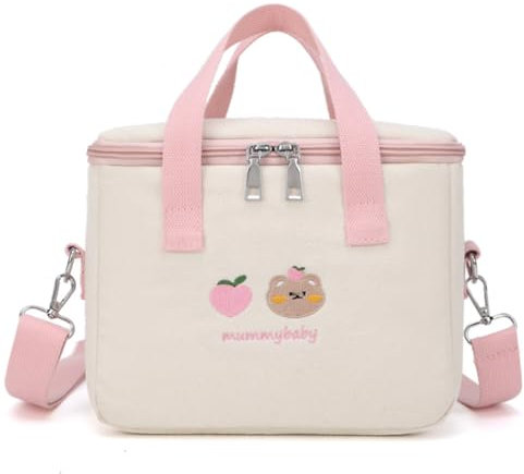 Bimhayuu Insulated Lunch Bag for Girls,Cute Lunch Bag Box Large Capacity, Handle and Strap, Kawaii Lunch Box for Kids Teen Women Work School Gifts (Pink)